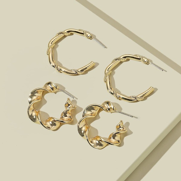 

2pairs Minimalist Hoop Earrings, Gold