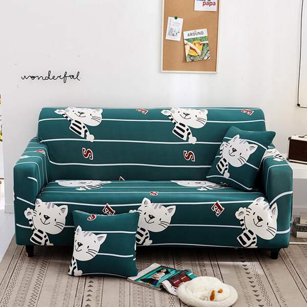 

Tiger Print Stretchy Sofa Cover & 1pc Cushion Cover, Dark green