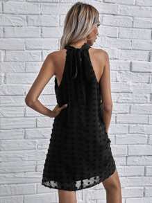 SHEIN Clasi Tie Back Swiss Dot Dress - Black - View 2