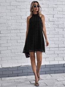 SHEIN Clasi Tie Back Swiss Dot Dress - Black - View 3