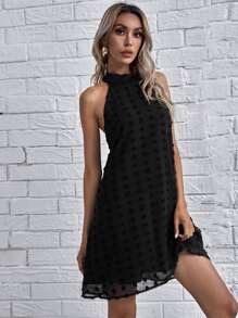 SHEIN Clasi Tie Back Swiss Dot Dress - Black - View 4