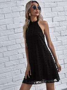 SHEIN Clasi Tie Back Swiss Dot Dress - Black - View 5