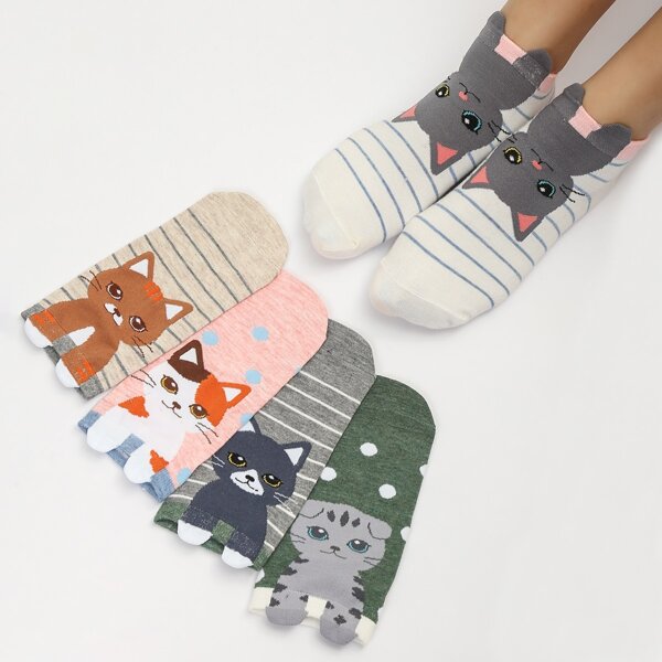 

5pairs Cartoon Graphic Socks, Multicolor