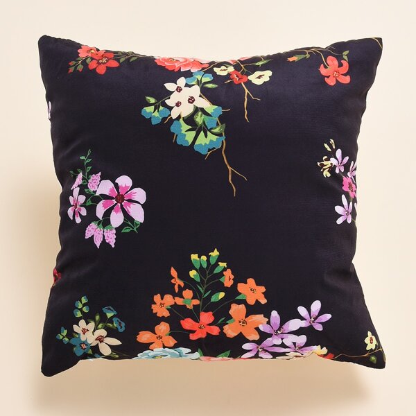 

Flower Print Cushion Cover Without Filler, Black
