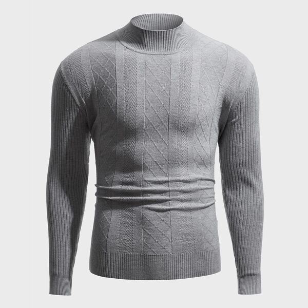 

Men Solid Mock Neck Sweater, Grey