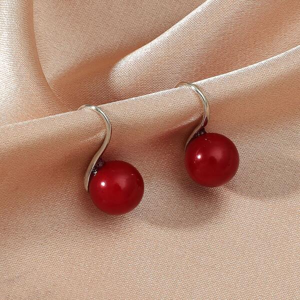 

Round Ball Decor Earrings, Red