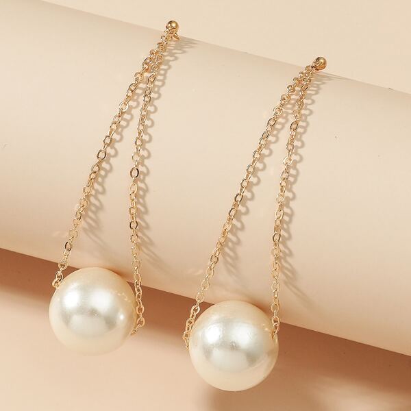 

Faux Pearl Decor Drop Earrings, Gold