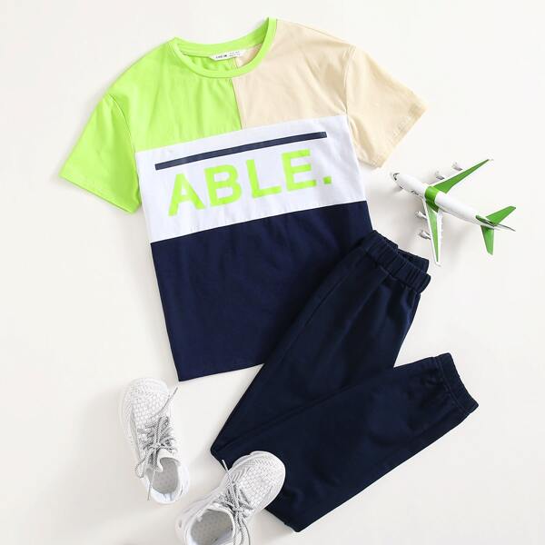

Boys Letter Graphic Colorblock Tee & Joggers Set, Multicolor
