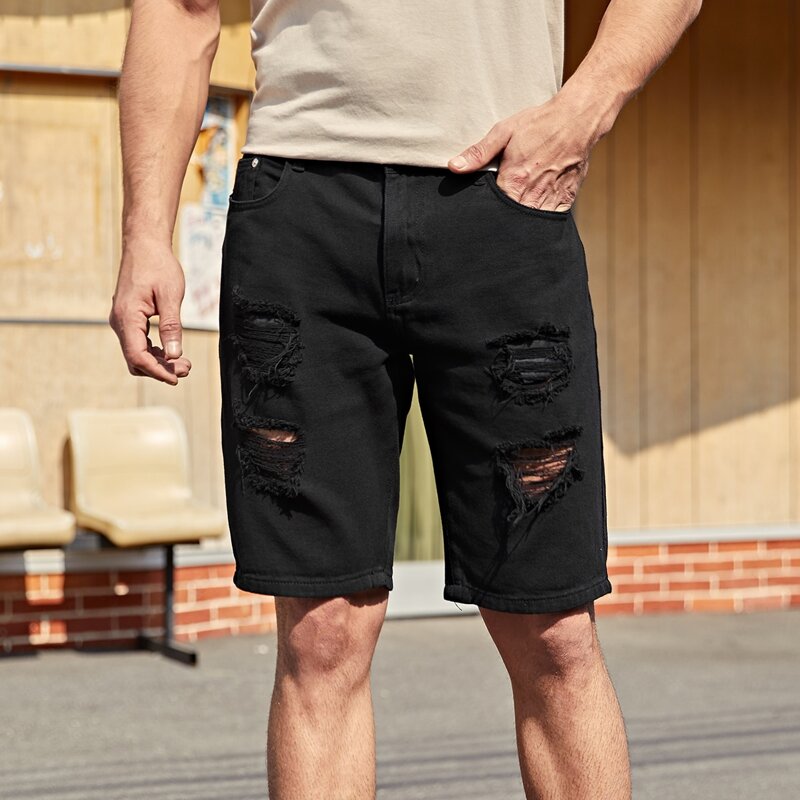 

Guys Ripped Solid Denim Shorts, Black