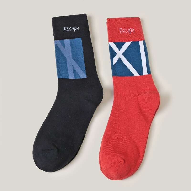 

Guys 2pairs Letter Colorblock Crew Socks, Multicolor