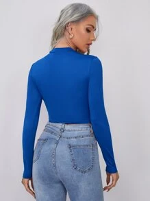 SHEIN Essnce 合身小高領短款上衣 - 寶藍色 - 查看 2