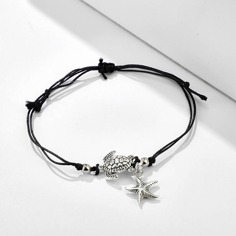 

Starfish Charm Rope Anklet, Black