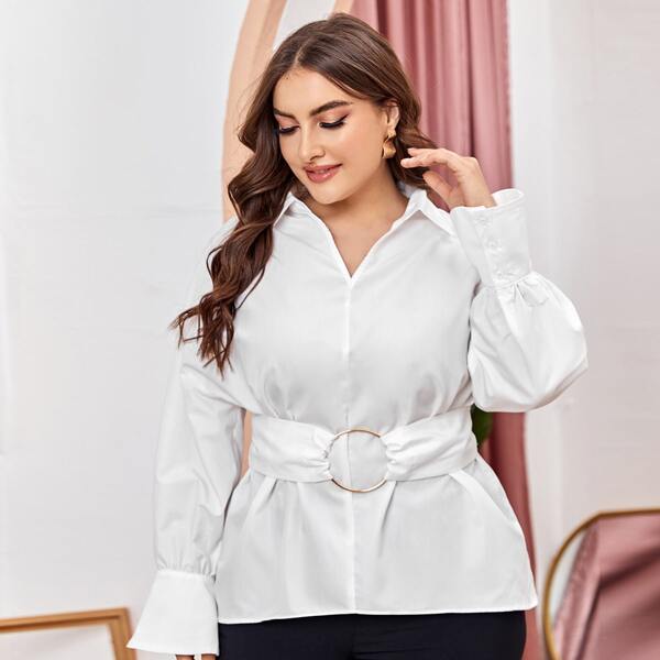 

Plus Drop Shoulder O-ring Belted Top, White