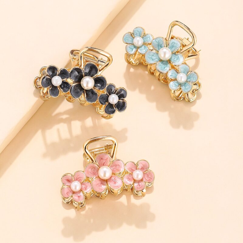 

3pcs Flower Decor Hair Claw, Multicolor
