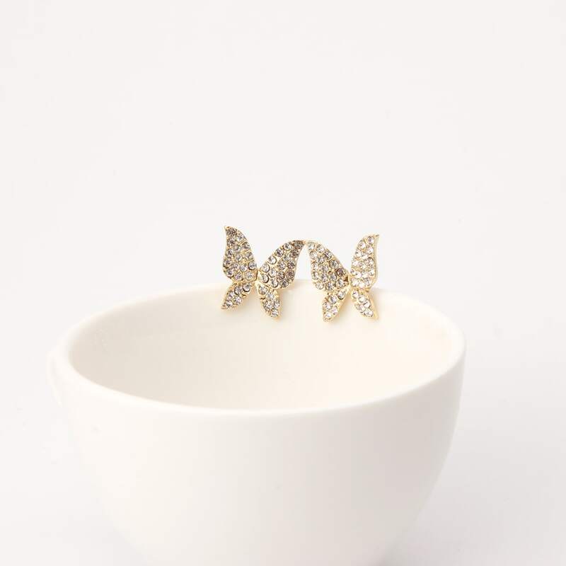 

Rhinestone Butterfly Stud Earrings, Silver
