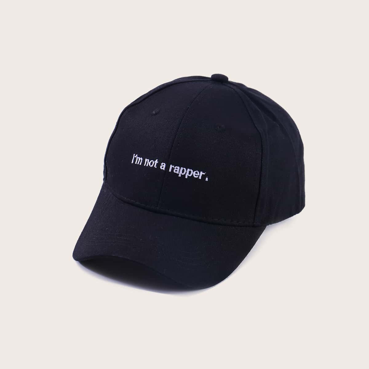 

Slogan Embroidery Baseball Cap, Black
