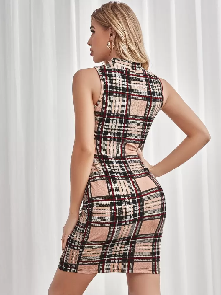 SHEIN Privé เดรส รัดรูป ลายแพลต แขนกุด - มัลติคัลเลอร์ - ดู 2