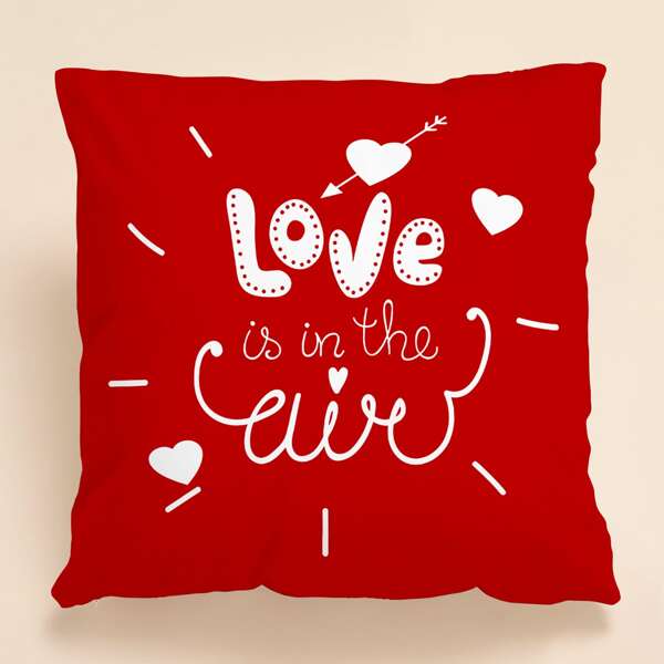 

Heart Print Cushion Cover Without Filler, Red