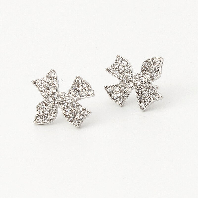 

Rhinestone Bow Stud Earrings, Silver
