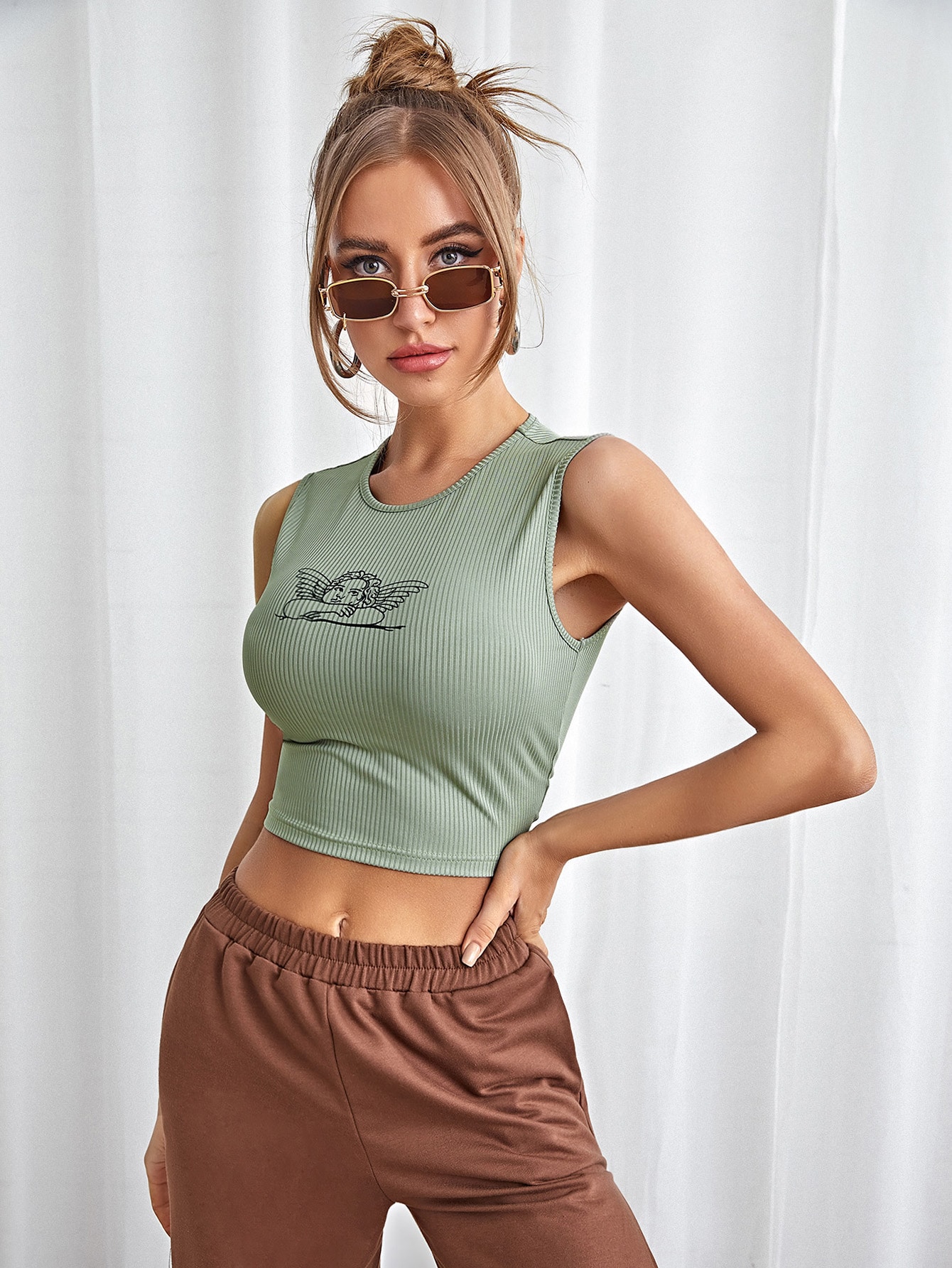 Angel Print Crop Tank Top thumbnail