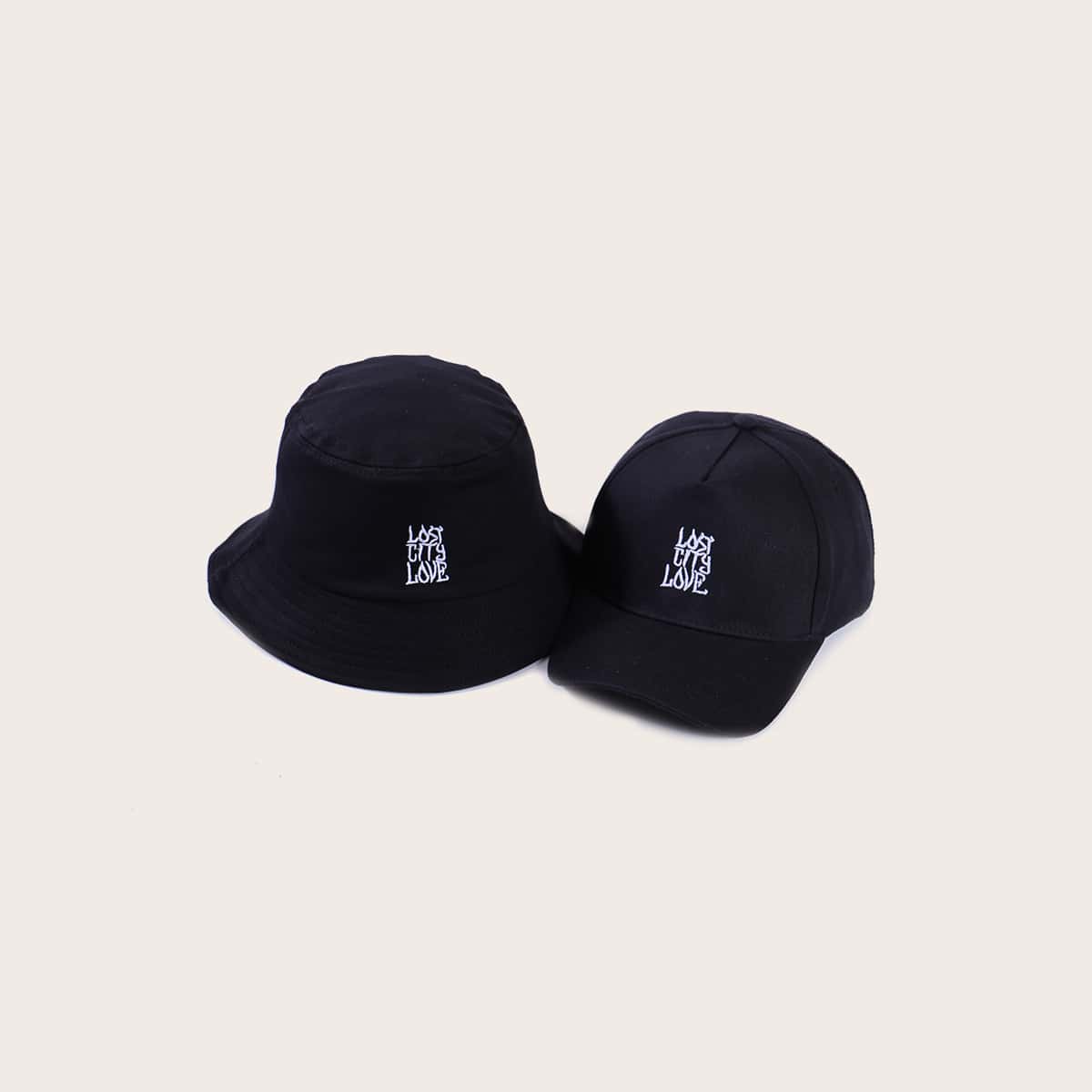 

Slogan Embroidery Bucket Hat & Baseball Cap, Black