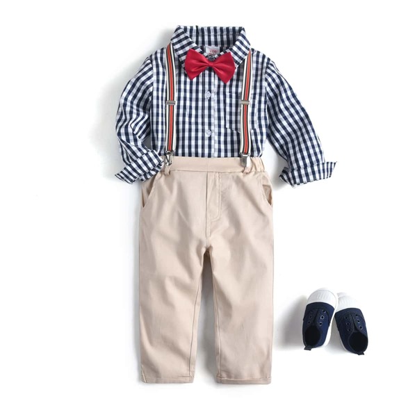 

Toddler Boys Gingham Bow Shirt With Suspender Pants, Multicolor