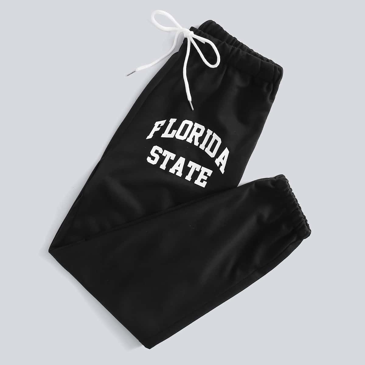 

Letter Graphic Drawstring Pants, Black