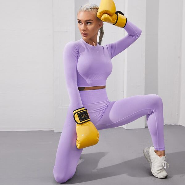 

Seamless Raglan Sleeve Sports Tee & Leggings, Lilac purple