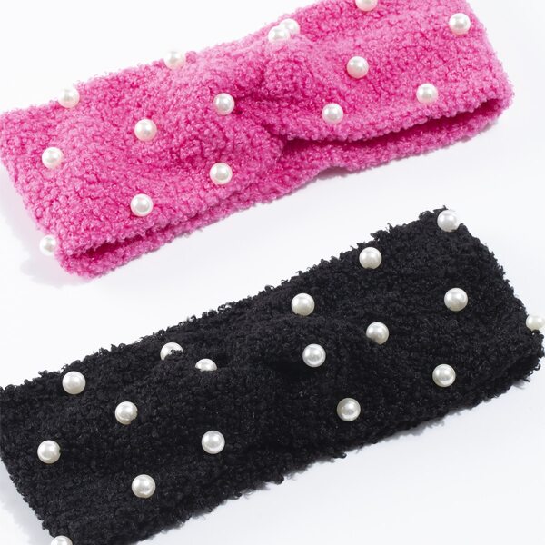 

2pcs Faux Pearl Decor Headband, Multicolor