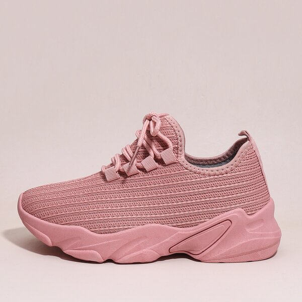 

Lace Up Decor Knit Chunky Sneakers, Pink