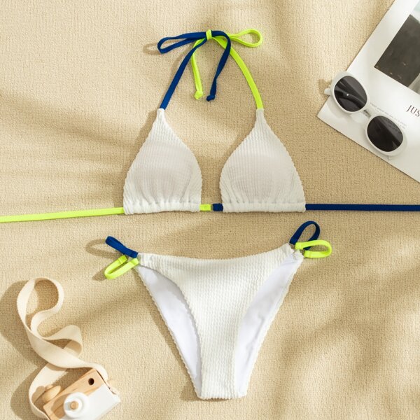 

Textured Triangle Tanga Bikini Swimsuit, White
