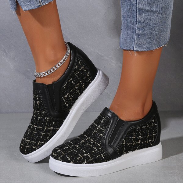 

Tweed Hidden Wedge Slip On Sneakers, Black