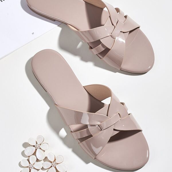 

Cross Strap Wide Fit Slide Sandals, Dusty pink