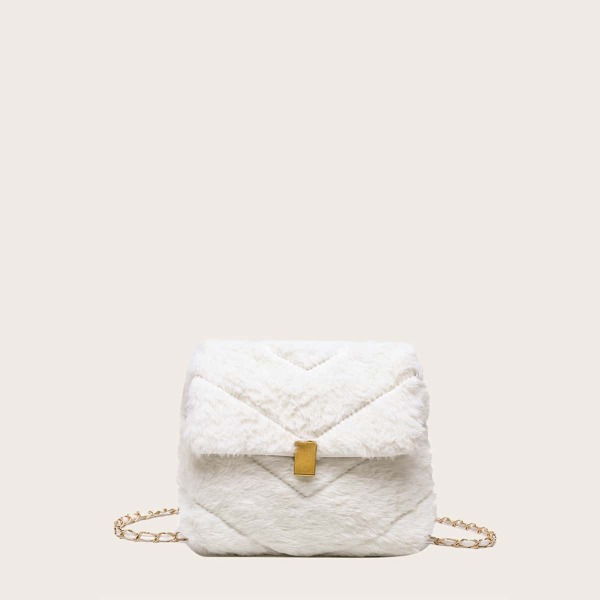 

Fluffy Chevron Pattern Shoulder Bag, White