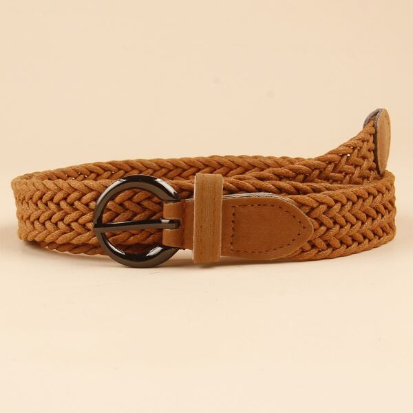 

Metal Buckle Woven Belt, Brown
