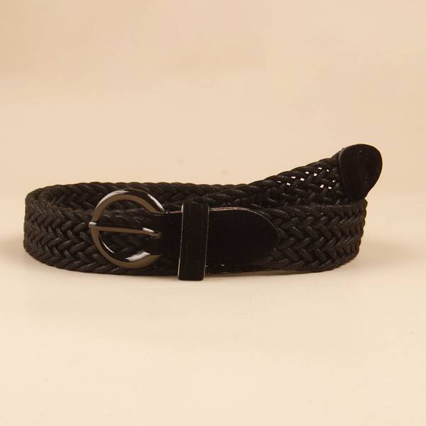 

Metal Buckle Woven Belt, Black