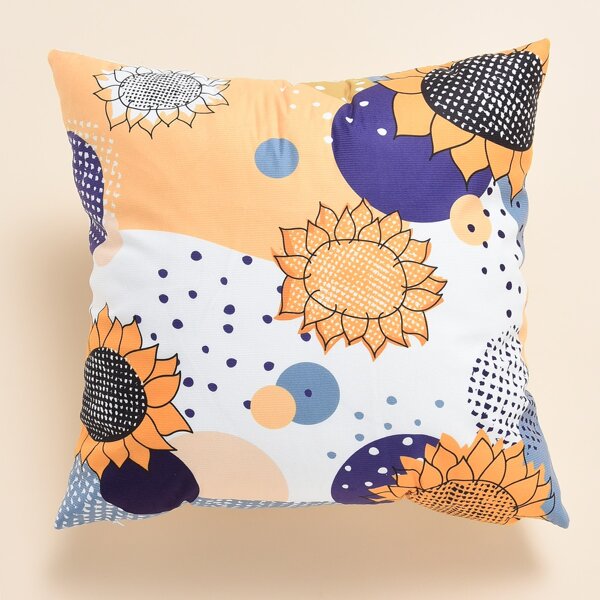 

Sunflower Print Cushion Cover Without Filler, Multicolor