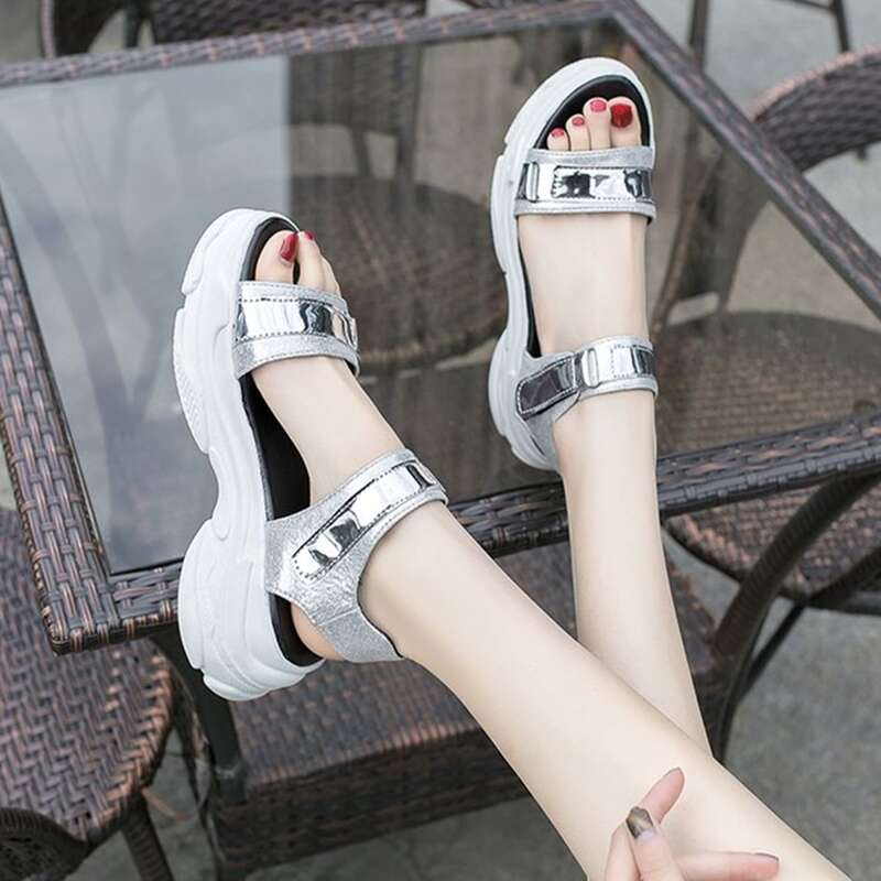 

Glitter Ankle Strap Sport Sandals, Silver