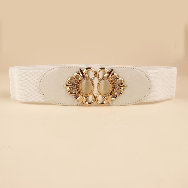 

Rhinestone Detail Buckle Elastic Belt, White