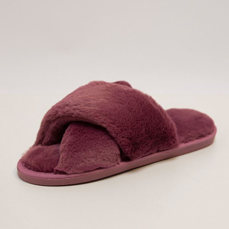 

Solid Cross Strap Fluffy Slippers, Purple