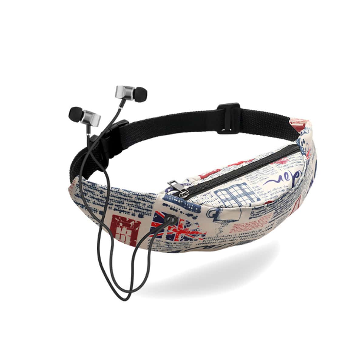 

Newspaper Print Fanny Pack With Headphone Plug, Multicolor