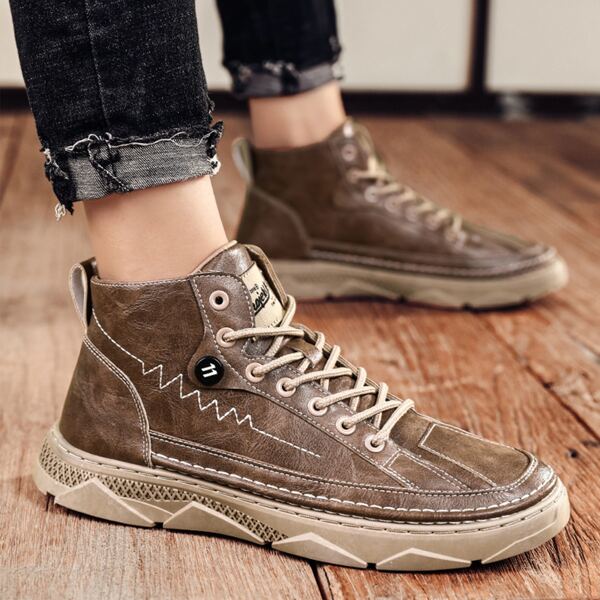 

Men Lace-up Front High Top Sneakers, Mocha brown