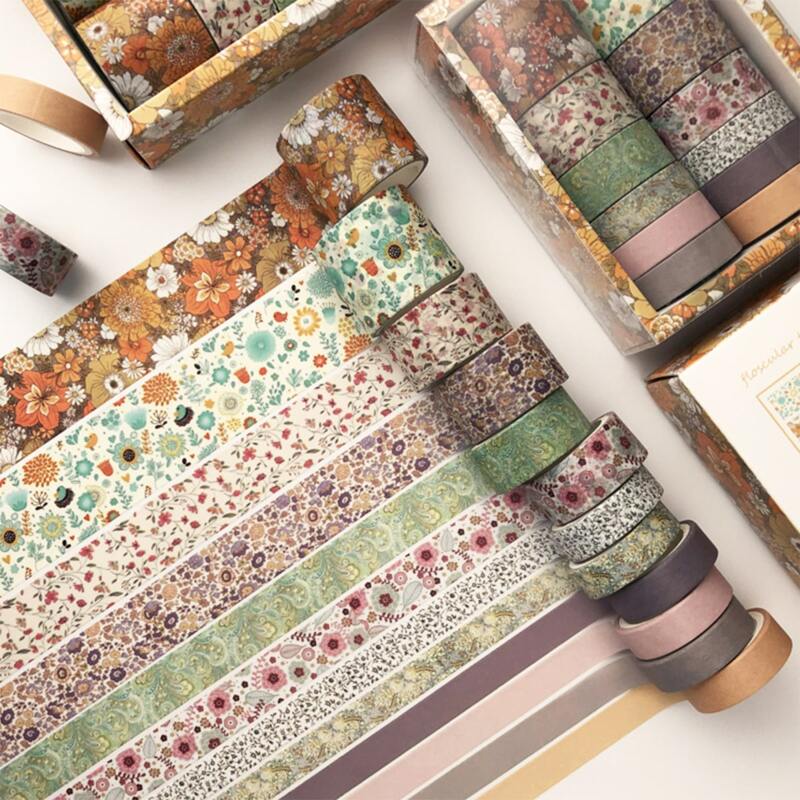 

12rolls Flower Print Pattern DIY Tape, Multicolor