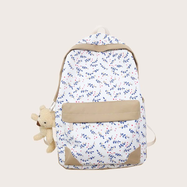 

Bear Charm Plants Graphic Backpack, White
