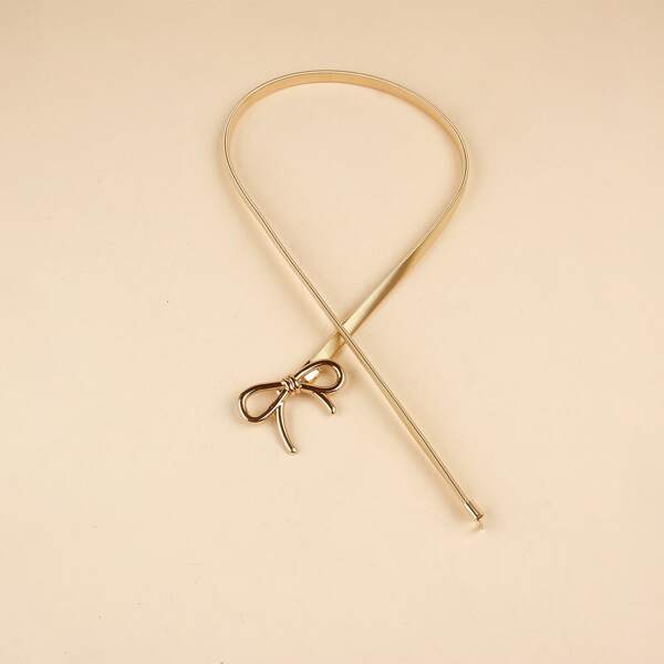 

Bow Buckle Skinny Belt, Gold