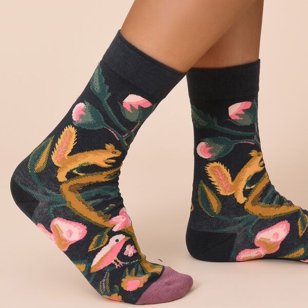 

Cartoon Graphic Crew Socks, Multicolor