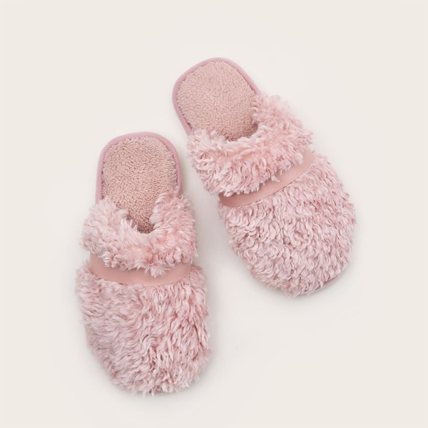 

Minimalist Wide Fit Fluffy Slippers, Pink