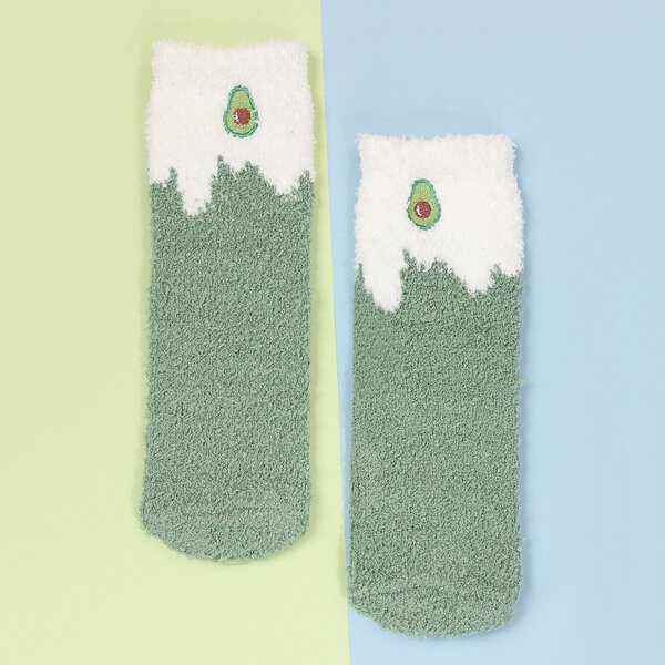 

Fruit Embroidery Fuzzy Socks, Multicolor