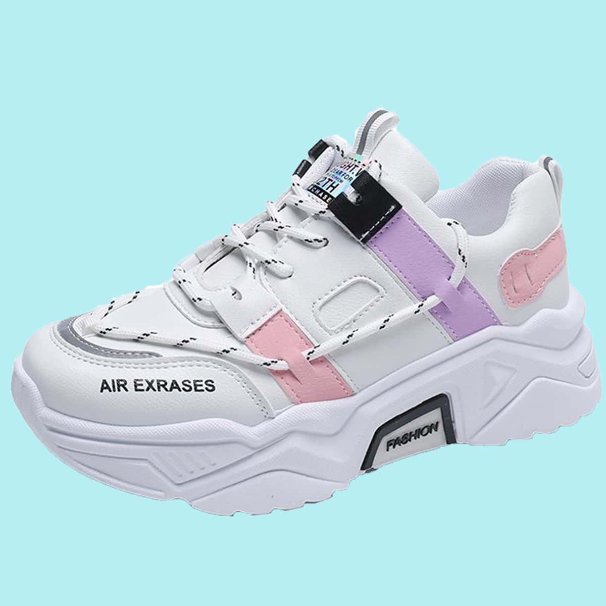 

Colorblock Lace-up Chunky Sneakers, White