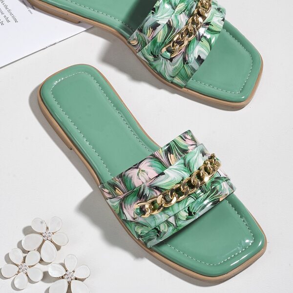 

Open Toe Chain Decor Slide Sandals, Green